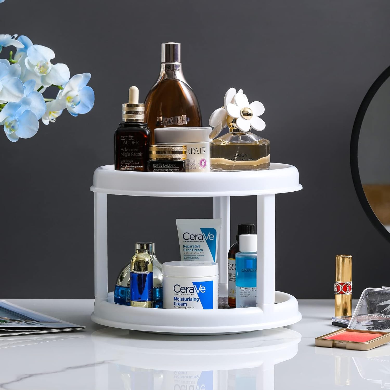 360° Rotating Lazy Susan Turntable Organizer | 2 Tier Kitchen Cabinet Storage Rack