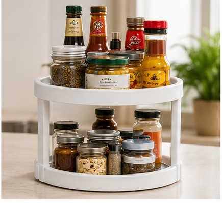360° Rotating Lazy Susan Turntable Organizer | 2 Tier Kitchen Cabinet Storage Rack