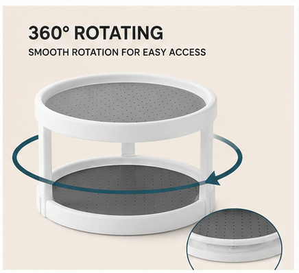 360° Rotating Lazy Susan Turntable Organizer | 2 Tier Kitchen Cabinet Storage Rack