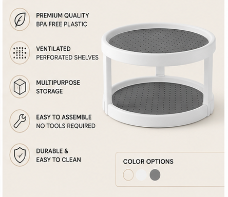 360° Rotating Lazy Susan Turntable Organizer | 2 Tier Kitchen Cabinet Storage Rack